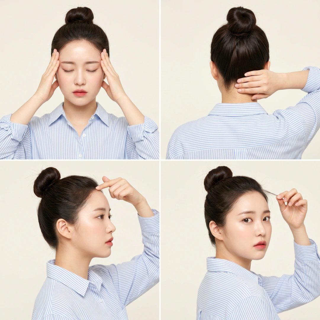 Four signs of a too-tight top knot including scalp tension, hairline pressure, and broken temple hairs