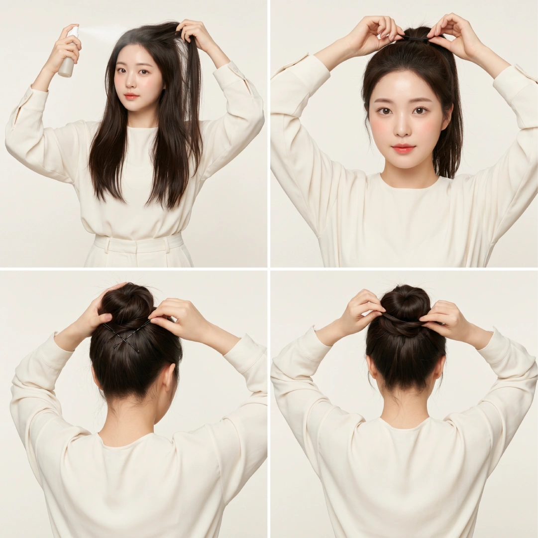 Fixing a falling messy bun using texturizing spray and X-crossed bobby pins