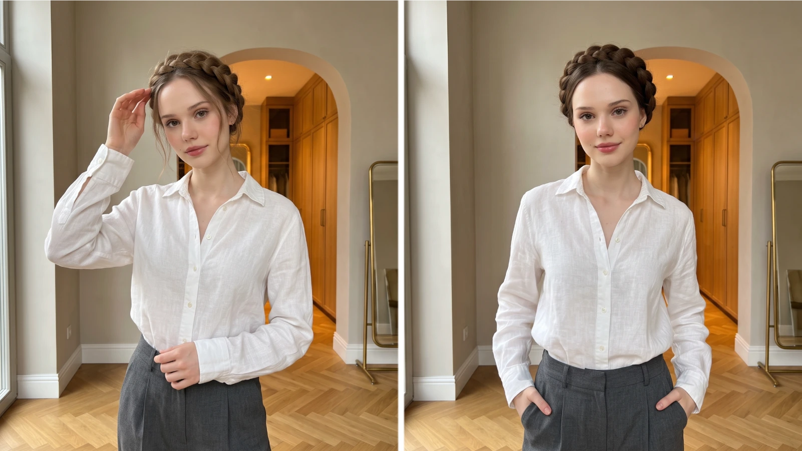 Two crown braids compared: a widened, pancaked crown for fine hair and a fuller, thicker crown for coily hair