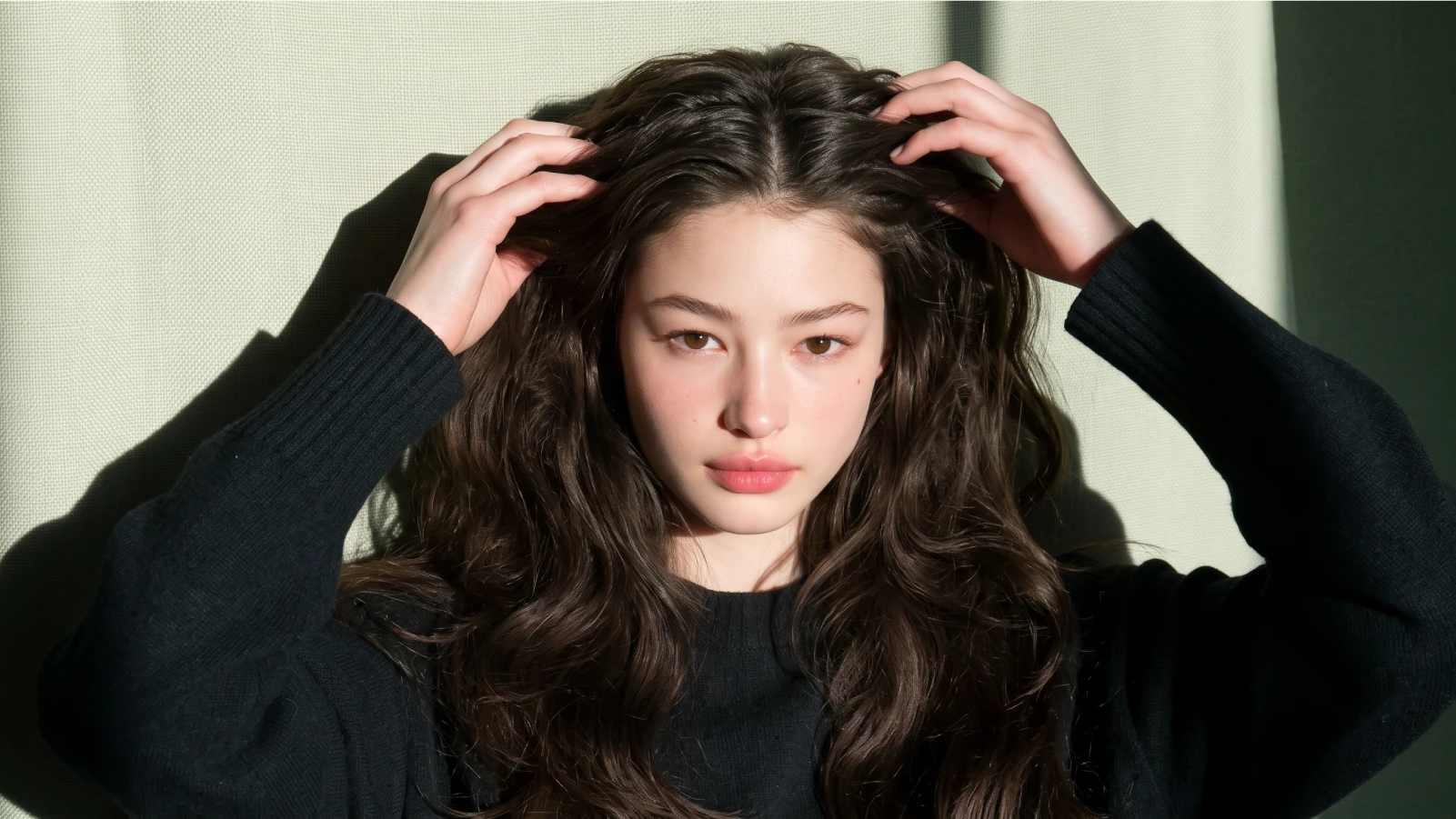 Woman lifting sections of her hair to check her scalp as part of a weekly scalp care routine